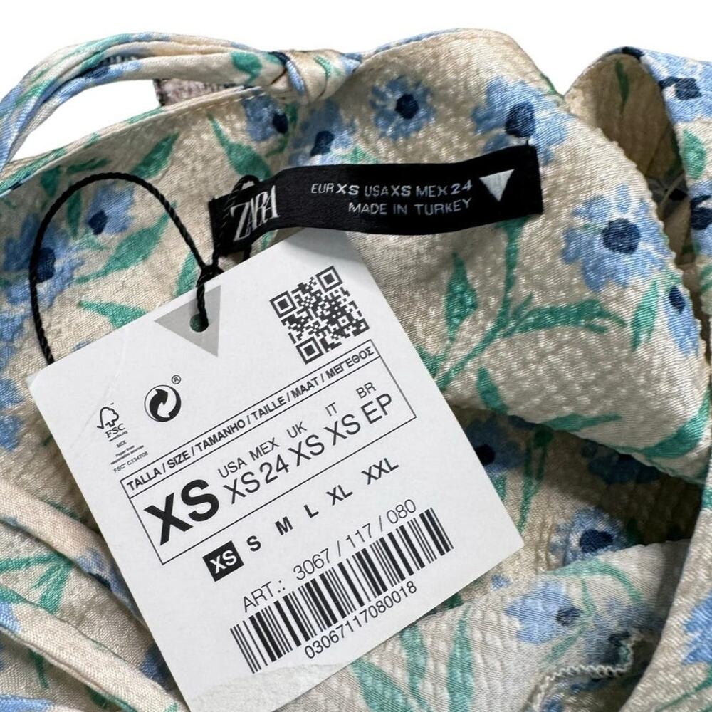 NEW Zara Textured Floral Satin Drape Slip Mini Dress XS - Picture 5 of 5